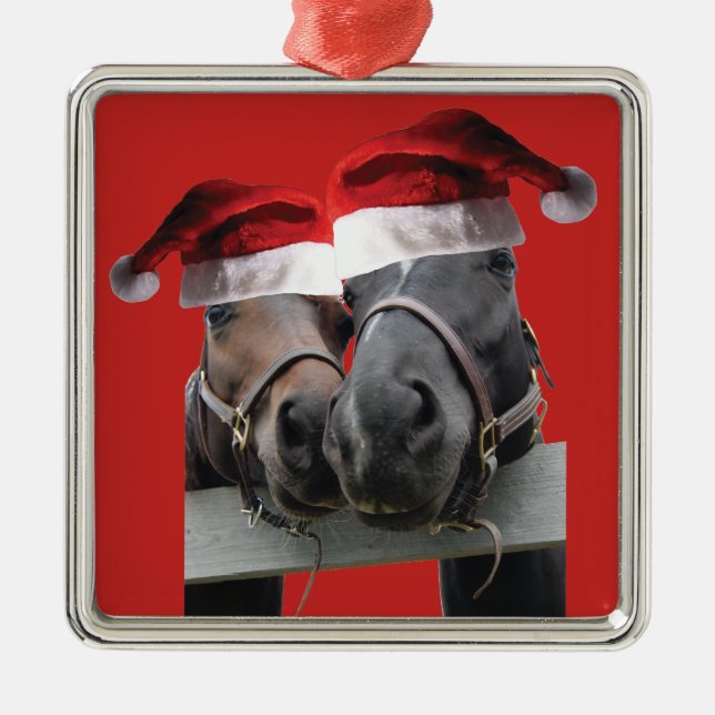 Julhästar med Jultomten Julgransprydnad Metall (Framsidan)