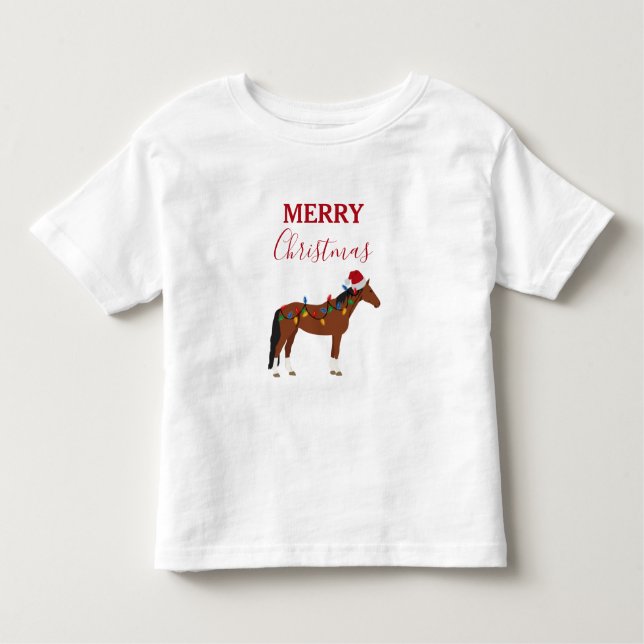 Julhästen Santa Hatt Julbelysning  T Shirt (Framsida)