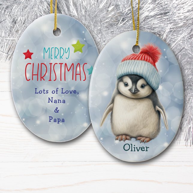 Julhatt Baby Pingvin Barn Keramik Ornament (Skapare uppladdad)