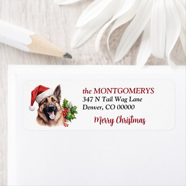 Julhatt German Shepherd Jul returadress Etikett (Insitu)