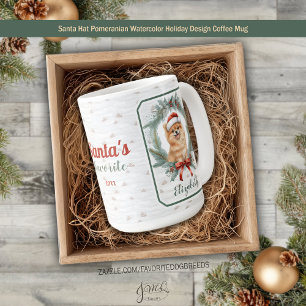 Julhatt Pomeranian Vattenfärg Holiday Design Kaffemugg