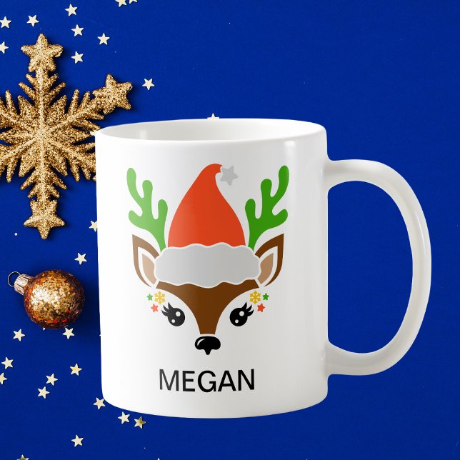 Julhatt Ren Djur Ansikte Högtid Kaffemugg (Santa Hat Reindeer Face Holiday Coffee Mug
)