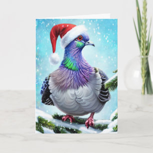 Julhattad duva i fallande snö jul kort
