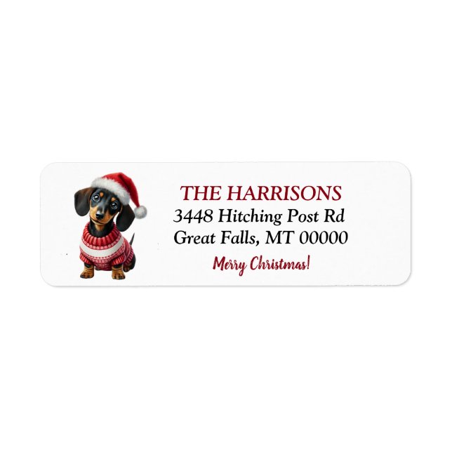 Julhattströja Dachshund Returadress Etikett (Framsidan)