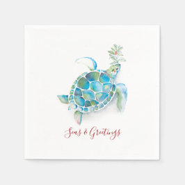 Julhavsköldpadda, vattenfärgen Seas och Hälsning Pappersservett