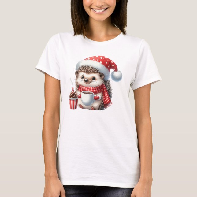 Julhedgehog med hett choklad t shirt (Framsida)