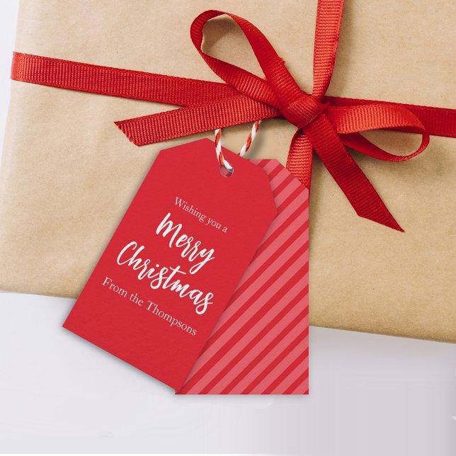 Julhelg Enkel Röd Randig Minimalistisk  Presentetikett (Skapare uppladdad)