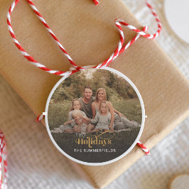 Julhelg Familjefoto Festlig Modern Runt Klistermärke
