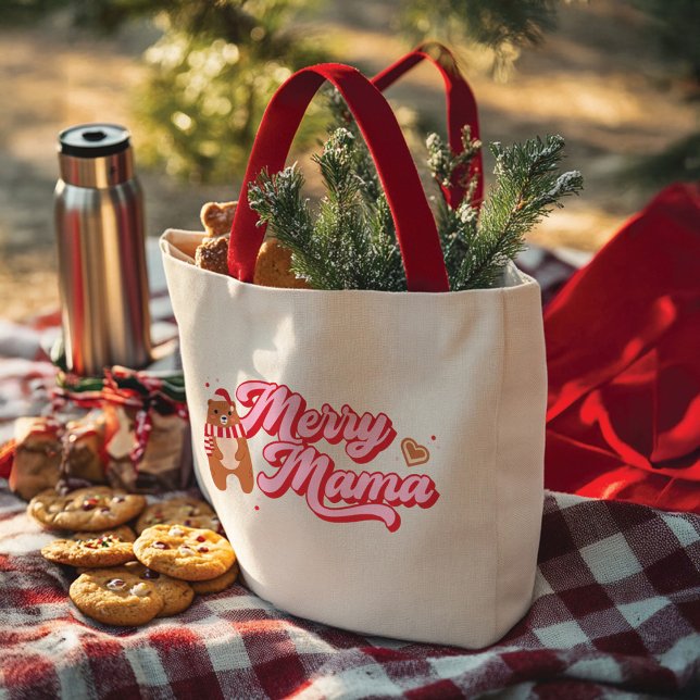 Julhelg för Mamma med spets för kute Tygkasse (Cute Merry Mama Bear Holiday Season Tote Bag)