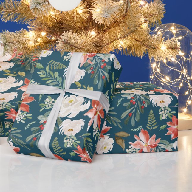 Julhelg för vattenfärgsposttia Blommigt Presentpapper (Helgdagar)