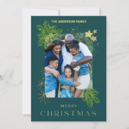Julhelg Foto Grön Julkort