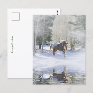 Julhelg Hälsning Horse i Snö Vykort
