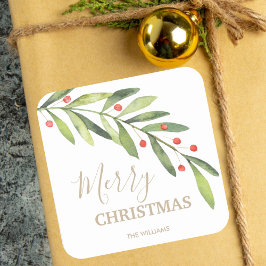 Julhelg med julbär och krans fyrkantigt klistermärke