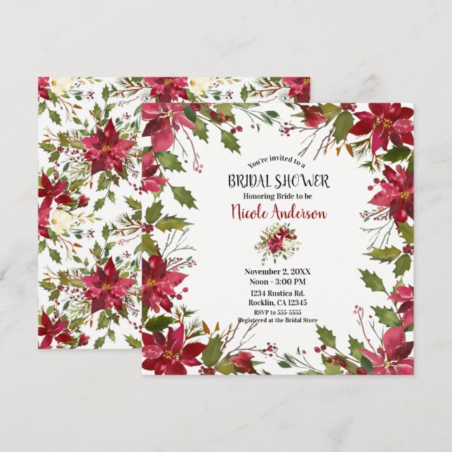 Julhelg Poinsettia Bröllopsdusch Inbjudningar (Fram/baksida)