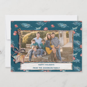 Julhelg Rustik Stjärna Bär Familjefoto Julkort
