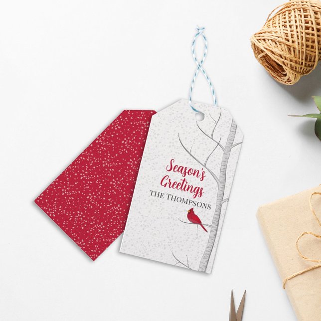 Julhelg:s rödkardinalfågel Träd Presentetikett (Skapare uppladdad)