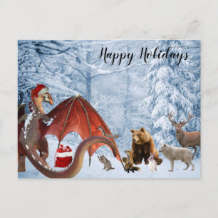 Julhelg Santa Drak Skog Vykort