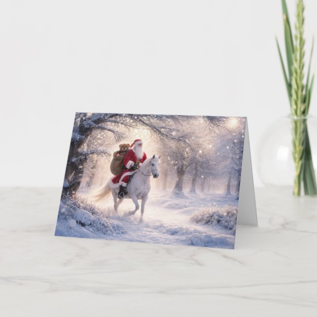 Julhelg Santa och häst Helgkort (Framsida)