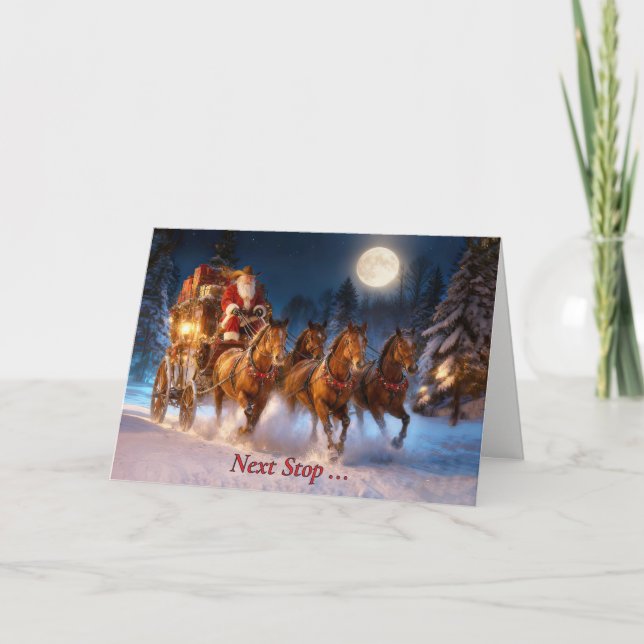 Julhelg Söt tomte och diligens  Kort (Framsida)
