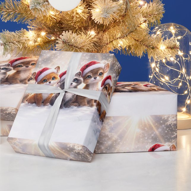 Julhelg söta djur med tomteluvor presentpapper (Helgdagar)