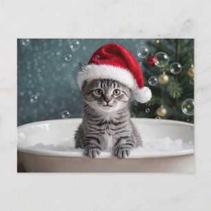 Julhelg Sött Litet Kattunge Katt i Bubbeldbad Helg Vykort