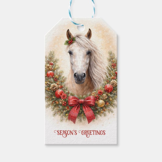 Julhelg Vacker Häst och Krans Presentetikett (Framsidan)