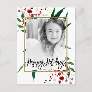 Julhelg Vattenfärg Modern Blommig Foto Helg Vykort