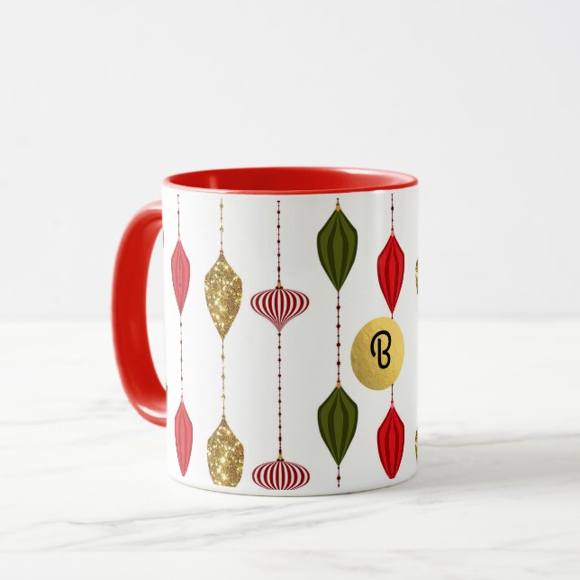 Julhelg Vintage Modern Glam Ornamenter Mugg (Framsida vänster)