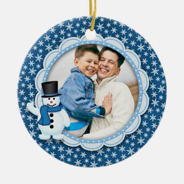 Julhelgdag - frostigt Snowflakefoto Julgransprydnad Keramik (Framsidan)
