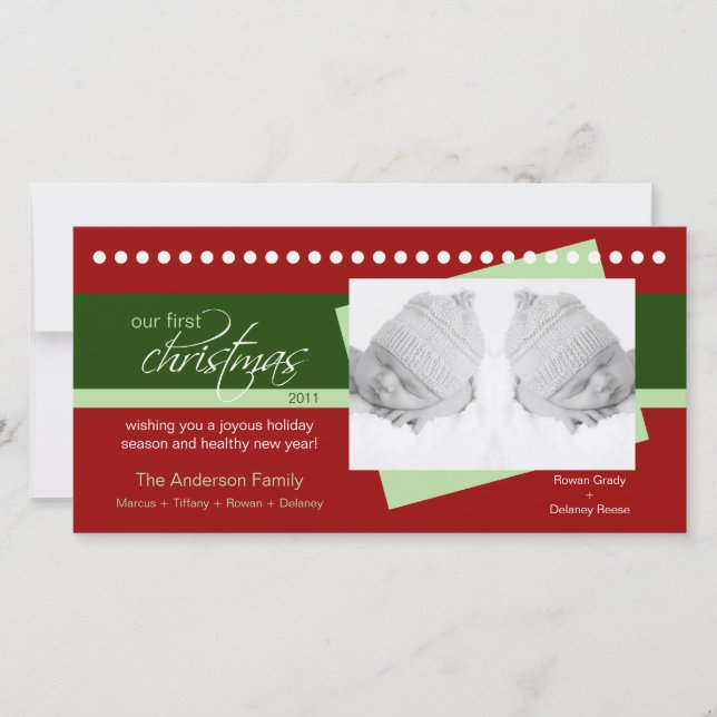 Julhelgdag (röda) Photocard för twillingar 1st, Julkort (Framsida)