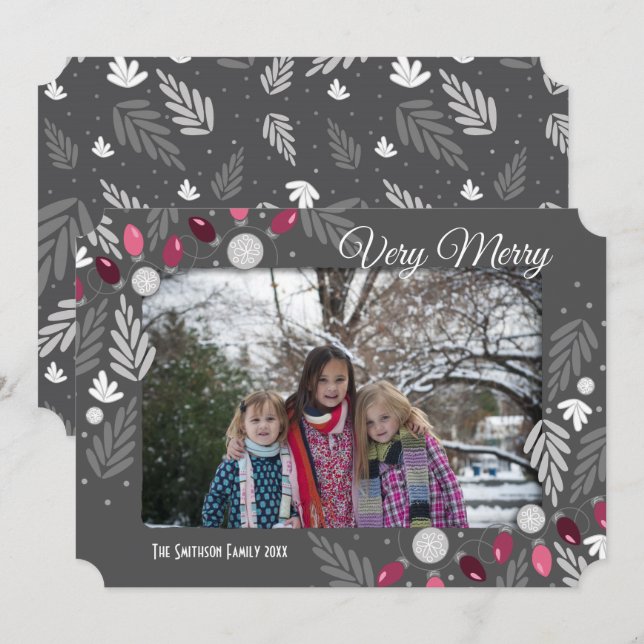 JulHelgdag Rosa Ljus One Photo Option Inbjudningar (Fram/baksida)