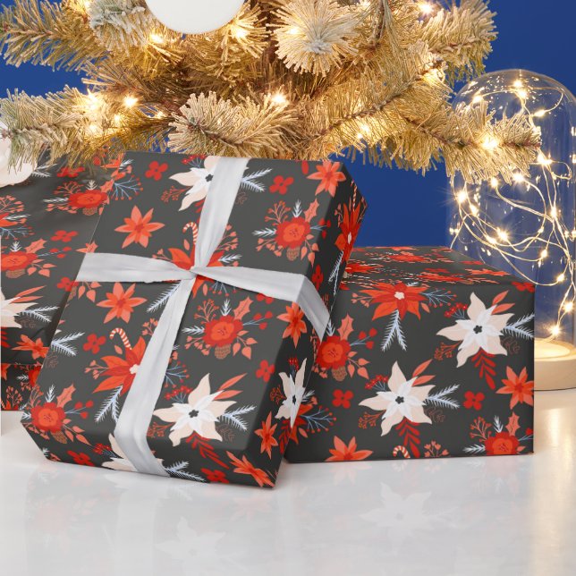 JulHelgdagar Festive Winter Red Rosa Blommigt Presentpapper (Helgdagar)