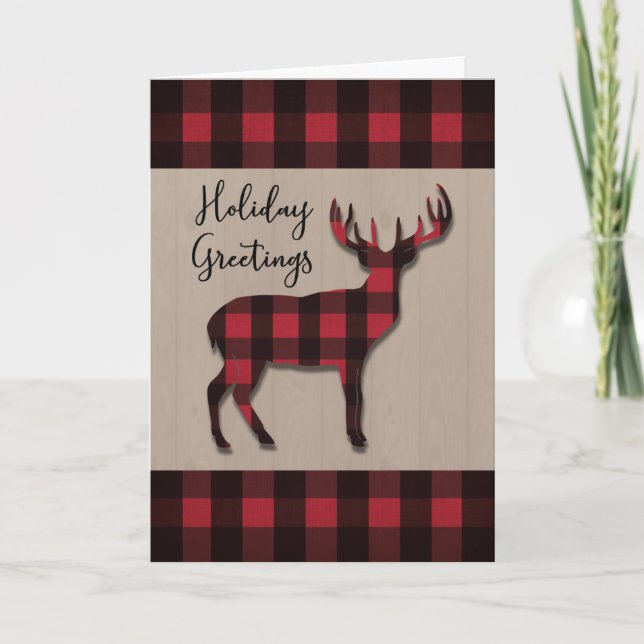 JulHelgdagar Hjort i Red Black Play Wood Kort (Framsida)