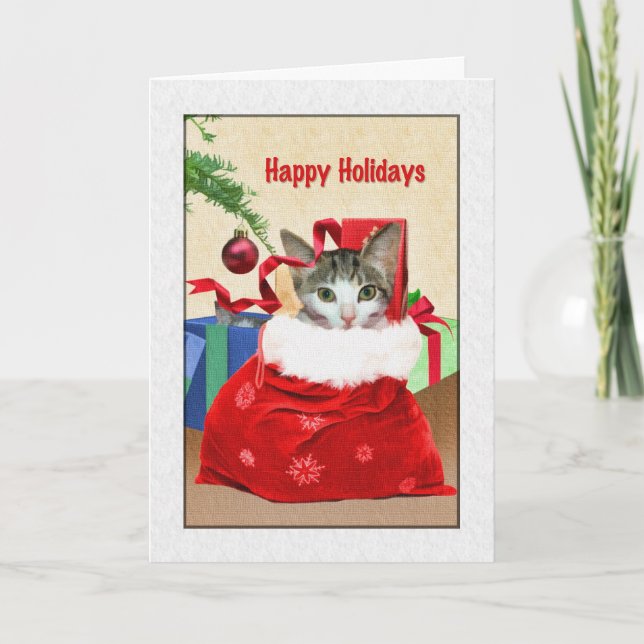 JulHelgdagar, Katt under Träd Helgkort (Framsida)
