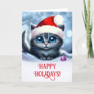JulHelgdagar med Cute Cat och Santa Hat Kort