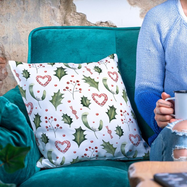 JulHelgdagar Mistletoe Holly-Polkagrisar Kudde (Skapare uppladdad)