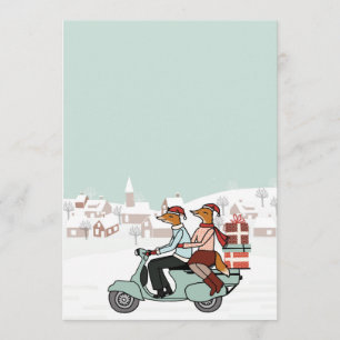 Julhelgdaginbjudan - rävar rider en Vespa Inbjudningar