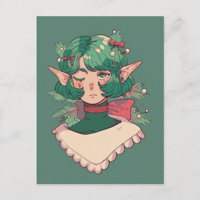 Julhelgen Elf Anime Girl Helg Vykort (Framsida)