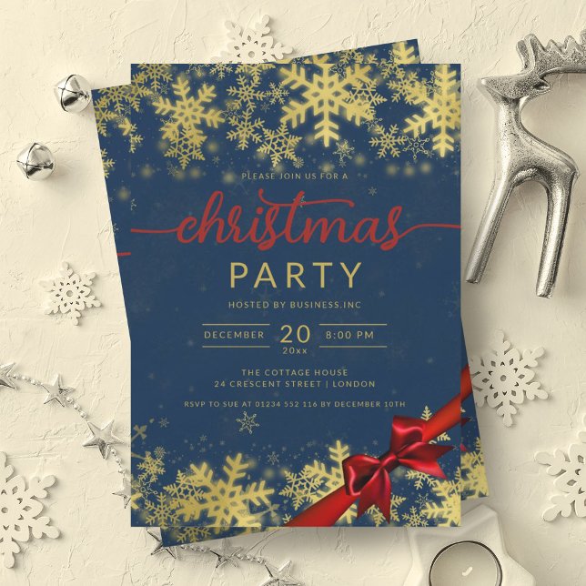  julhelgen för guld marin Winter  Company Inbjudningar (Gold Navy Winter Wonder Company Christmas Invitation)