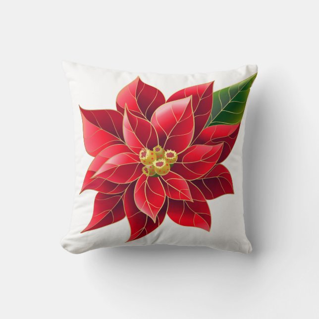 Julhelgs röda Poinsettia-kudde Kudde (Framsida)