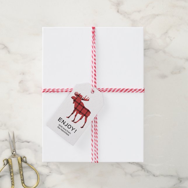 Julhelgsälg Röd Randig Tartan Mönster Presentetikett (Med Snöre)