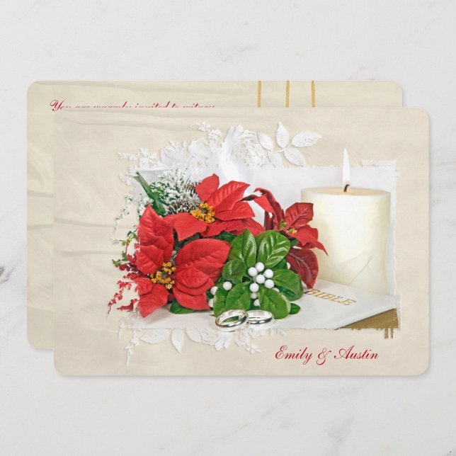 Julhelgsbröllop med ringar på Bibeln Inbjudningar (Fram/baksida)