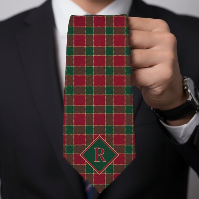 Julhelgsröd och grön mönster monogram slips (Skapare uppladdad)