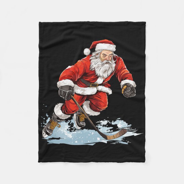Julhelgsskul Santa spelar ishockey jul Fleecefilt (Framsidan)
