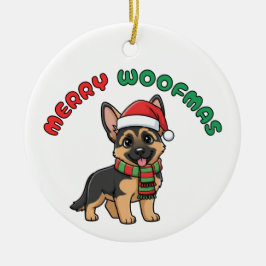 Julherde (tyska shepherd) Ornament: Merry Woofmas Julgransprydnad Keramik