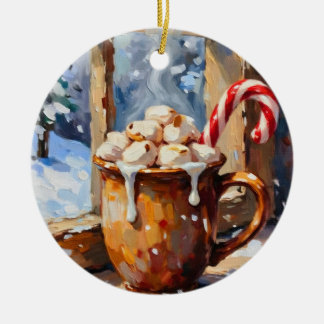 Julhett Choklad med Rostade Marshmallows  Julgransprydnad Keramik