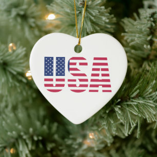 Julhjärta - Patriotiskt Amerikanskt Julgransprydnad Keramik