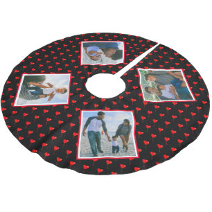 Julhjärtan i Photo Collage Family Personlig Julgransmatta Borstad Polyester