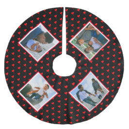 Julhjärtan i Photo Collage Family Personlig Julgransmatta Borstad Polyester