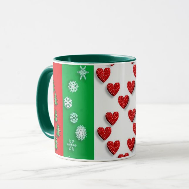 Julhjärtan och mer, färgstark design. mugg (Framsida vänster)